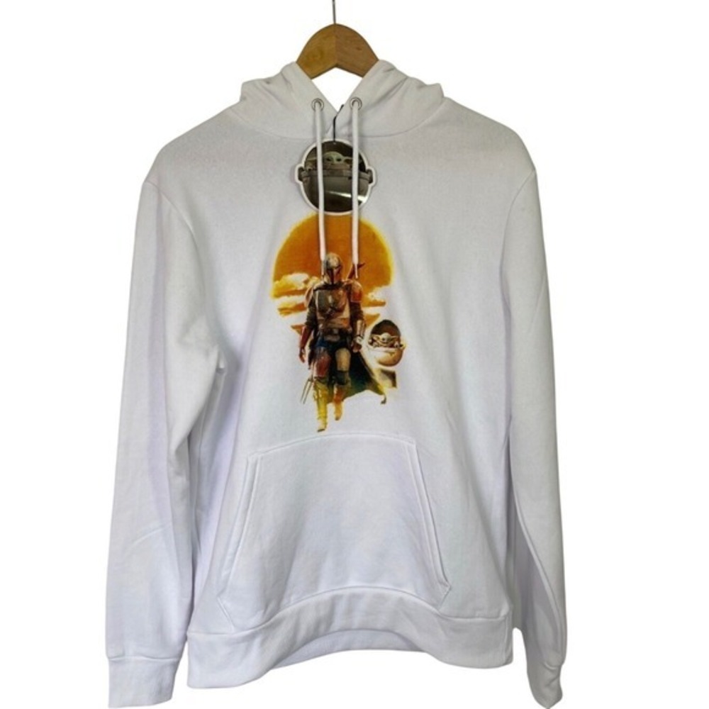 Star Wars Mandalorian‎ Hoodie Mens Small White Grogu Graphic XS Sweatshirt NWT